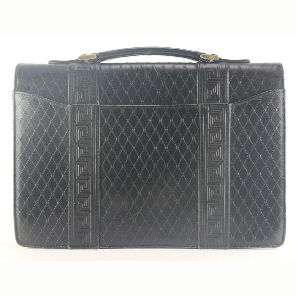 Versace Black Mini Top Handle Briefcase Greek Key Sun 2VER105K